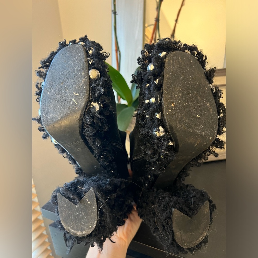 Miu Miu Studded Fuzzy Platform Booties! - image 4